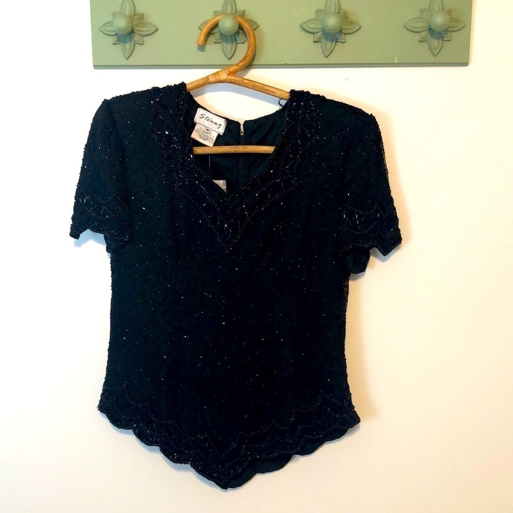 NWT (Flaw) Vintage Stenay Beaded Silk Evening Blouse Top Size Medium